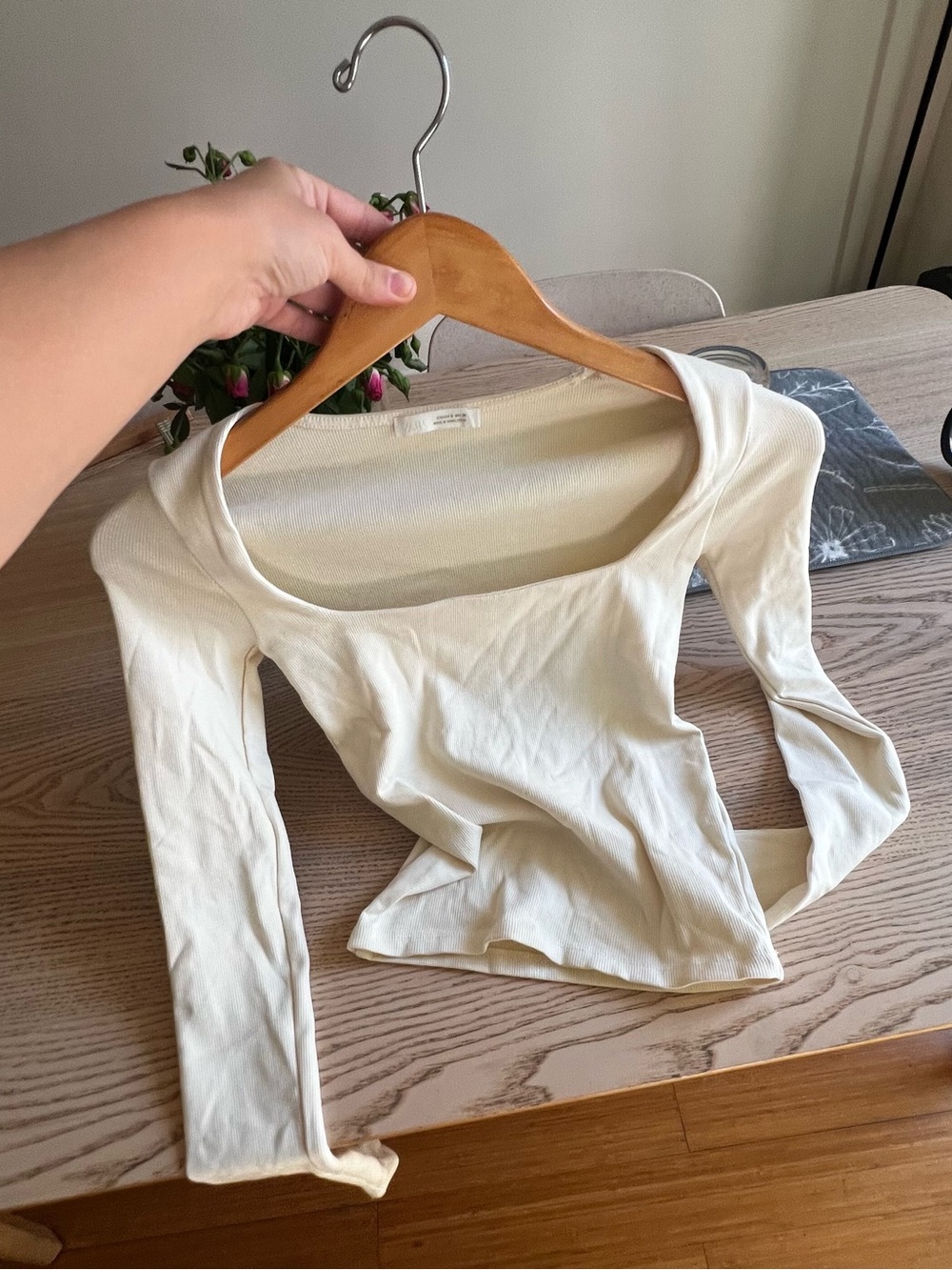 Zara Cream Squareneck Long Sleeve Top